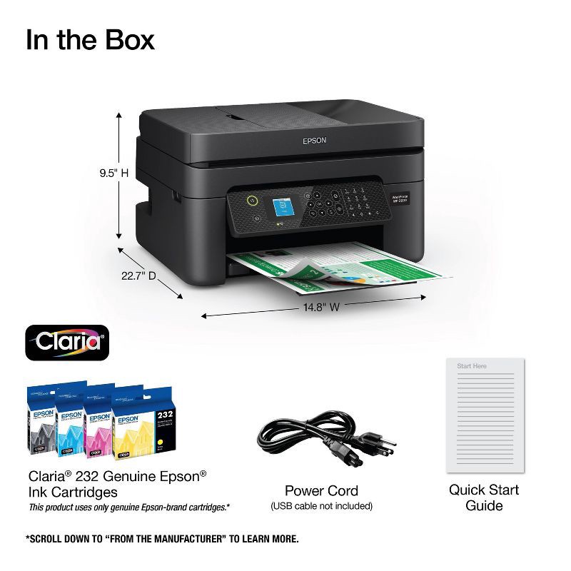 slide 5 of 6, Epson WorkForce WF-2930 Wireless All-in-One Color Inkjet Printer, Copier, Scanner - Black: Smartphone App, USB, Automatic 2-Sided Printing, 1 ct