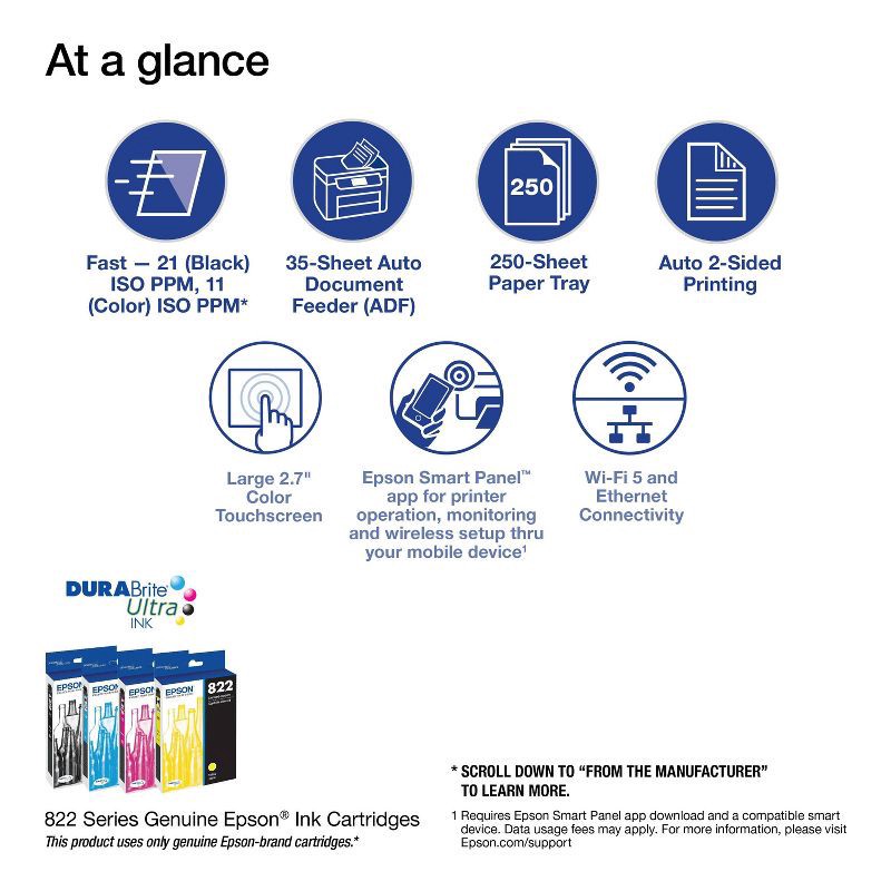 slide 3 of 7, Epson WorkForce Pro WF-3820 Wireless All-in-One Printer - Black: USB, Wi-Fi, AirPrint, 1 ct