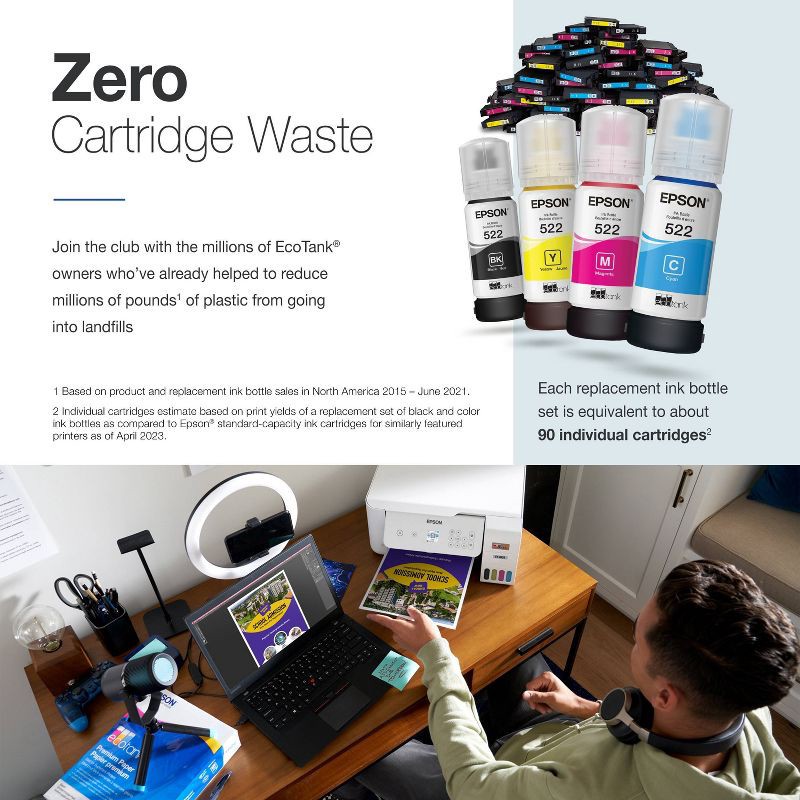 slide 4 of 9, Epson EcoTank ET-2800 Wireless Color All-in-One Cartridge-Free Supertank Printer: Inkjet, Wi-Fi, Apple AirPrint, 1 ct