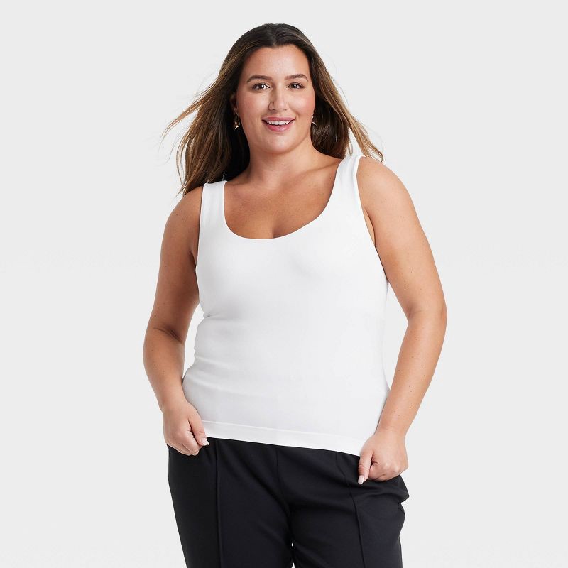 slide 1 of 3, Women's Slim Fit Seamless Tank Top - A New Day™ White XXL: Nylon Spandex Blend, Scoopneck, Wide Straps, 1 ct