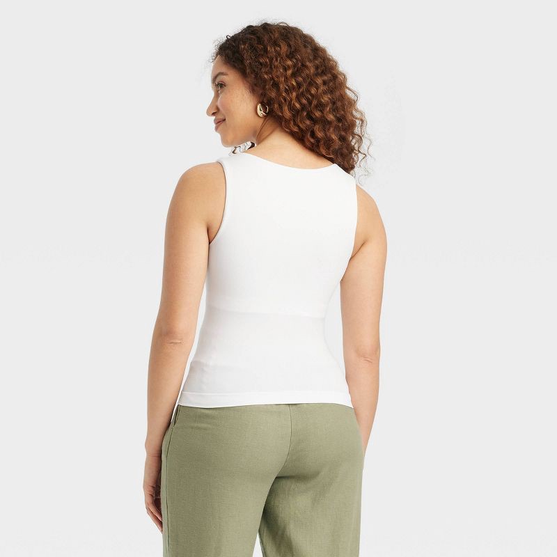 slide 2 of 3, Women's Slim Fit Seamless Tank Top - A New Day™ White M: Sleeveless Scoopneck, Lightweight Jersey, 1 ct
