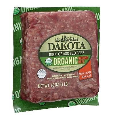 slide 1 of 1, Dakota Grass Fed Organic 90% Lean 10% Fat Ground Beef, per lb