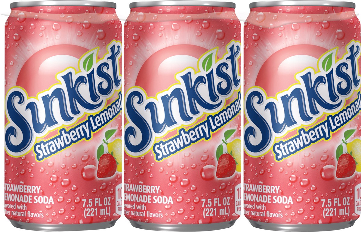 slide 1 of 7, Sunkist Strawberry Lemonade Soda 6-7.5 fl oz Can, 6 ct