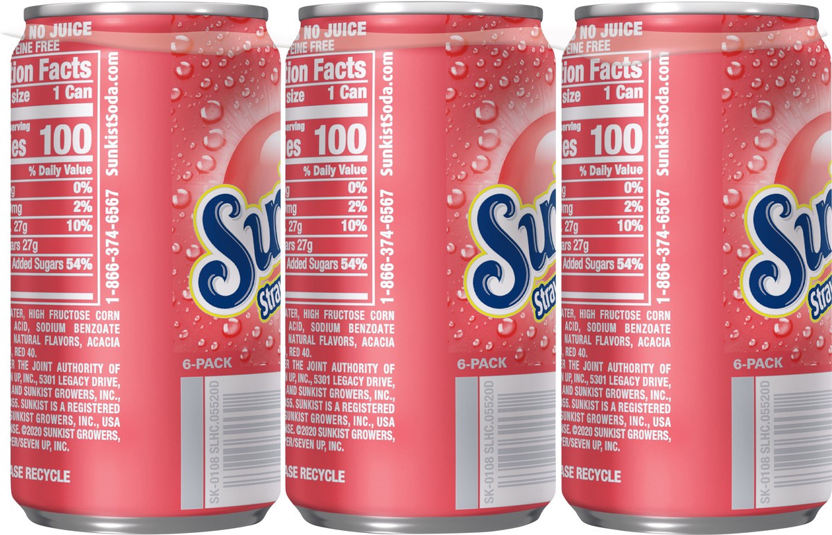 slide 7 of 7, Sunkist Strawberry Lemonade Soda 6-7.5 fl oz Can, 6 ct