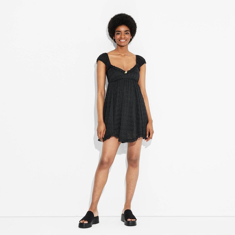 slide 3 of 3, Women's Cap Sleeve Lace Mini Babydoll Dress - Wild Fable™ Black XL, 1 ct