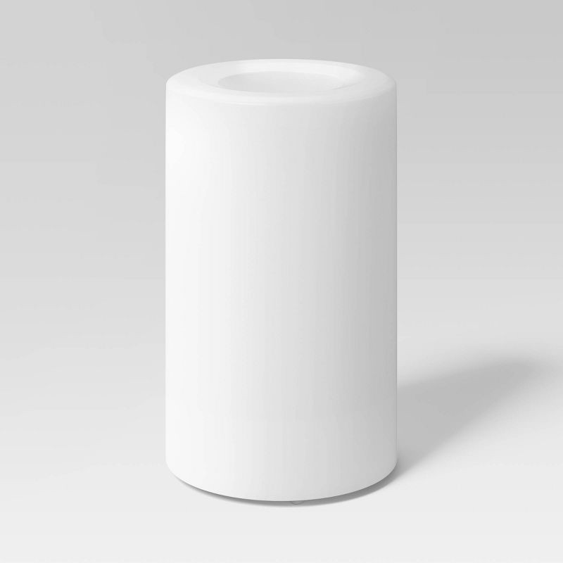 slide 4 of 5, 3pc AA LED Plastic Flameless Pillar Colorful Candles with Timer and Remote -Threshold™, 3 ct