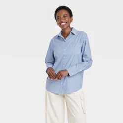 Women's Slim Fit Boyfriend Tailored Long Sleeve Button-Down Shirt - A New Day™ White/Blue Striped XL
