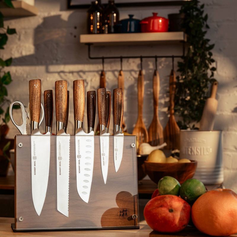 slide 4 of 6, Schmidt Bros Cutlery 14pc Knife Block Set Delta: Stainless Steel Blades, Wood Handles, Includes Sharpener & Steak Knives, 14 ct