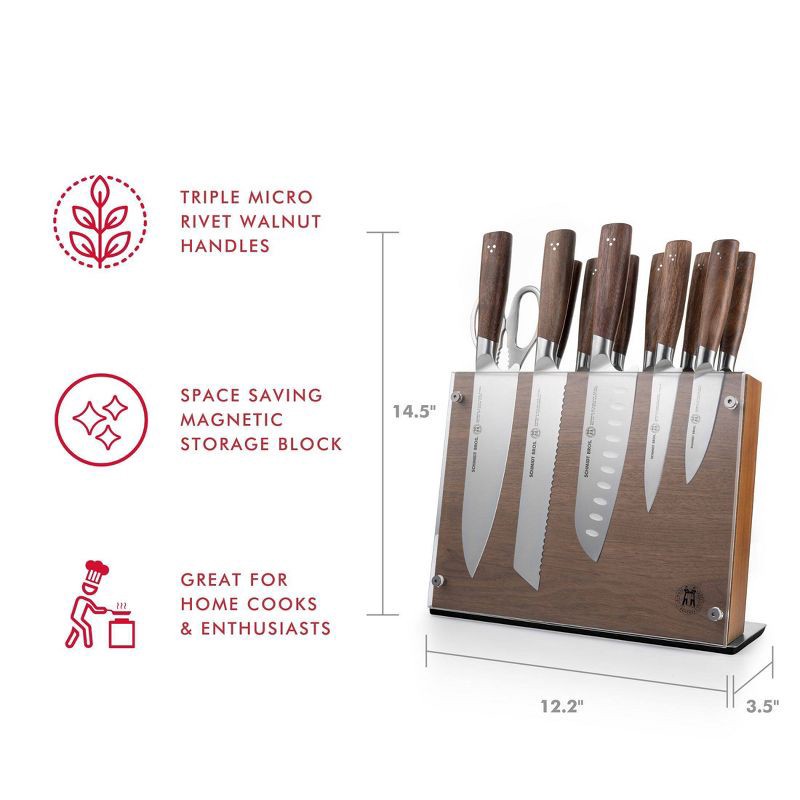 slide 6 of 6, Schmidt Bros Cutlery 14pc Knife Block Set Delta: Stainless Steel Blades, Wood Handles, Includes Sharpener & Steak Knives, 14 ct