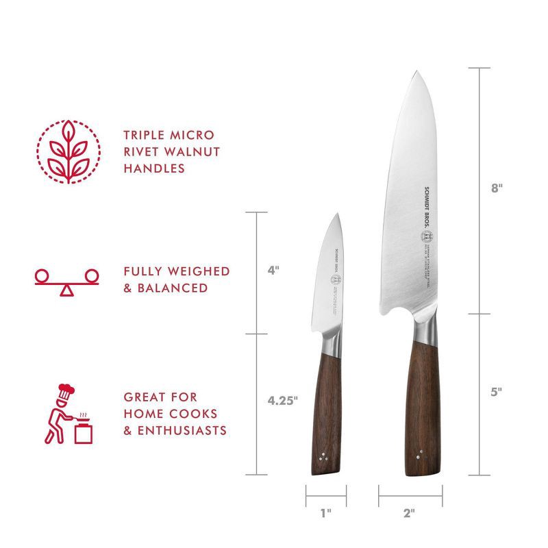 slide 5 of 5, Schmidt Bros Cutlery 2pc Prep Knife Set Delta: Stainless Steel Blades, Wood Handles, Hand Wash, Lifetime Warranty, 2 ct