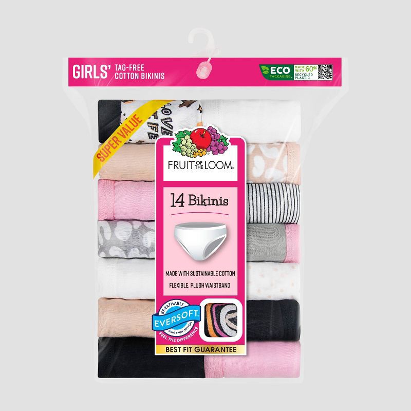 slide 2 of 2, Fruit of the Loom Girls' 14pk Cotton Bikini Underwear - 8, 14 ct