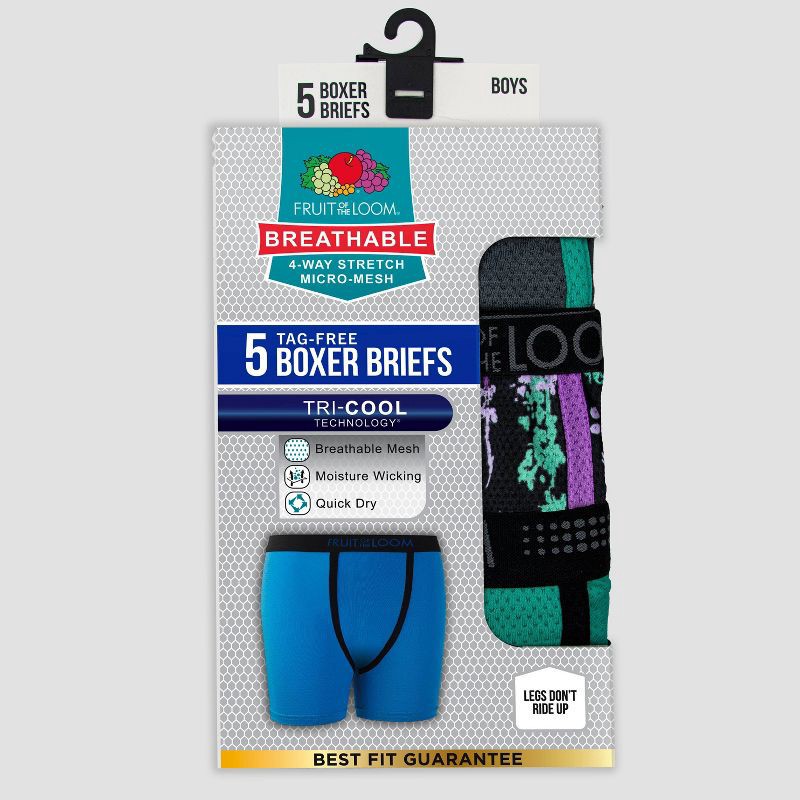 slide 2 of 3, Fruit of the Loom Boys' 5pk Solid/Printed Micro Mesh Boxer Briefs - M, 5 ct