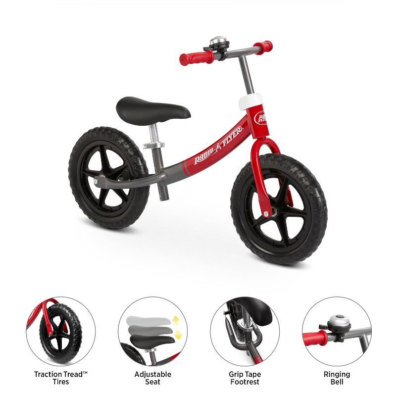 slide 2 of 11, Radio Flyer Glide and Go Pro 12" Kids' Balance Bike - Black/Red: Steel Frame, Adjustable Seat, 1 ct