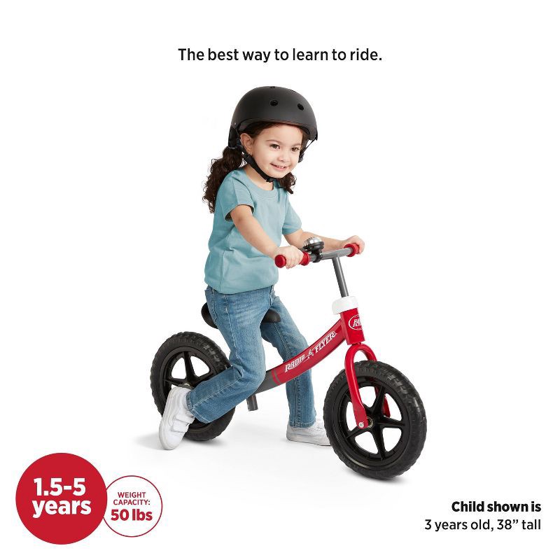 slide 4 of 11, Radio Flyer Glide and Go Pro 12" Kids' Balance Bike - Black/Red: Steel Frame, Adjustable Seat, 1 ct