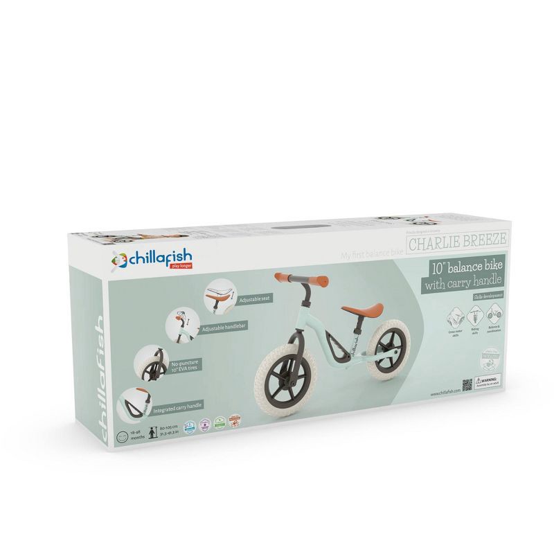 slide 10 of 13, Chillafish Charlie Breeze 10" Kids' Balance Bike - Mint Green: Adjustable Handlebar & Seat, 1 ct