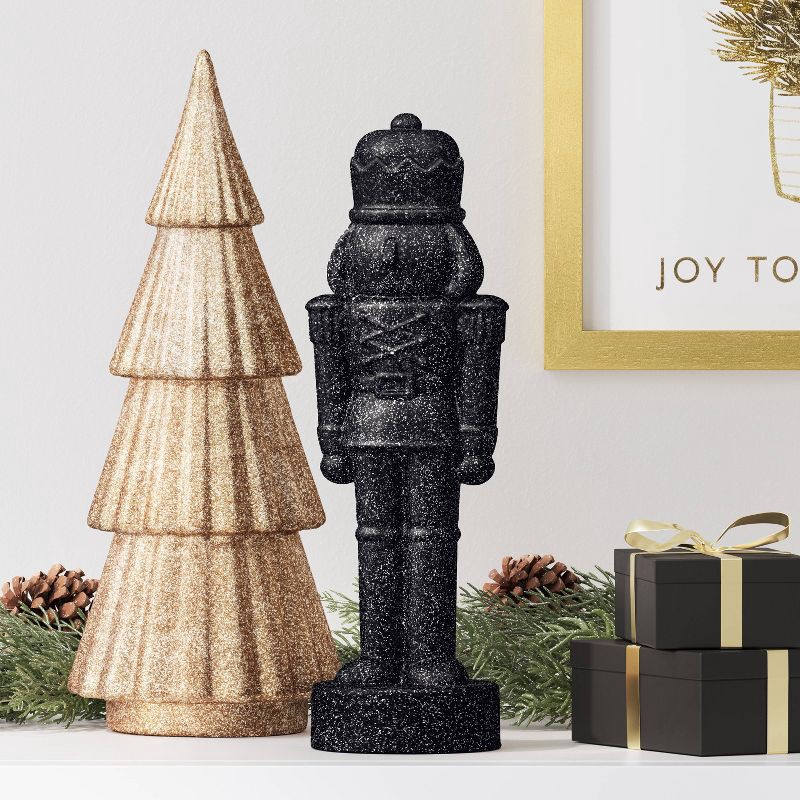 slide 2 of 3, Glittered Christmas Decorative Nutcracker - Wondershop™​​​​​​​ Black: Indoor Plastic Nutcracker 11" 2024 Decor, 1 ct