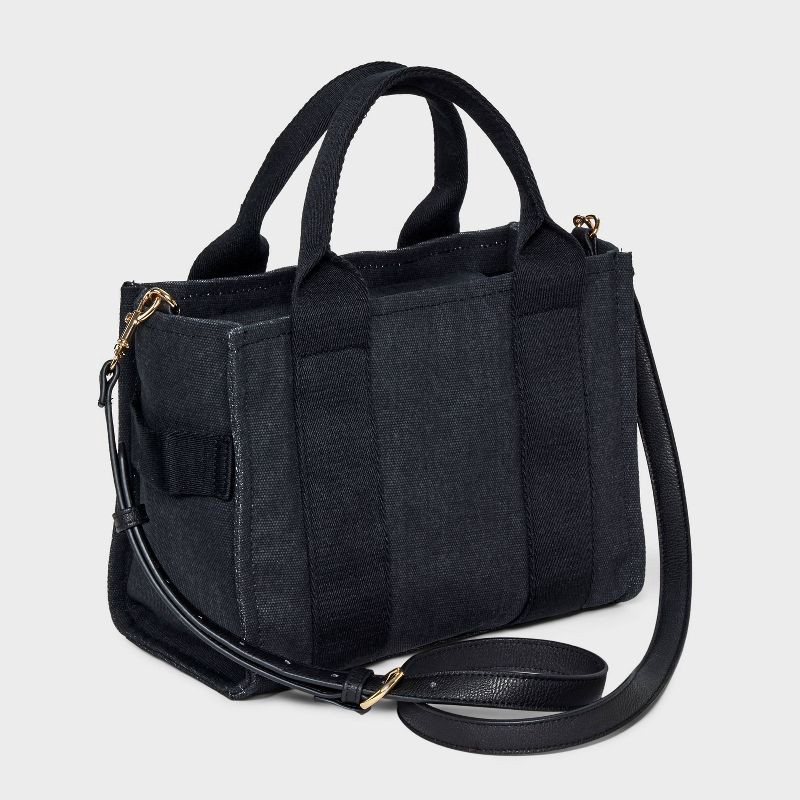 slide 3 of 5, Mini Boxy Tote Handbag - Universal Thread™ Black: Canvas Cotton Shell, Removable Strap, Solid Pattern, 45.75" Strap, 1 ct