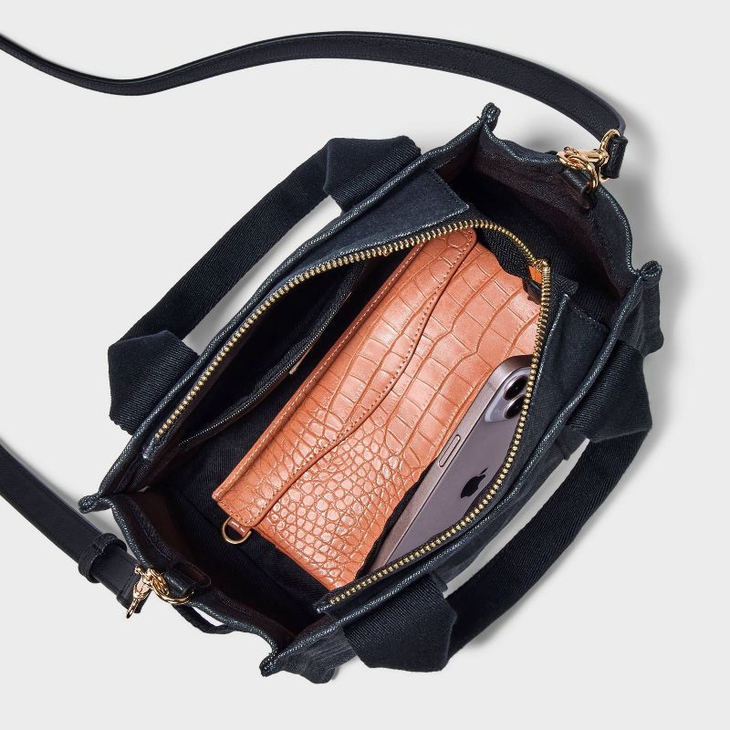 slide 4 of 5, Mini Boxy Tote Handbag - Universal Thread™ Black: Canvas Cotton Shell, Removable Strap, Solid Pattern, 45.75" Strap, 1 ct