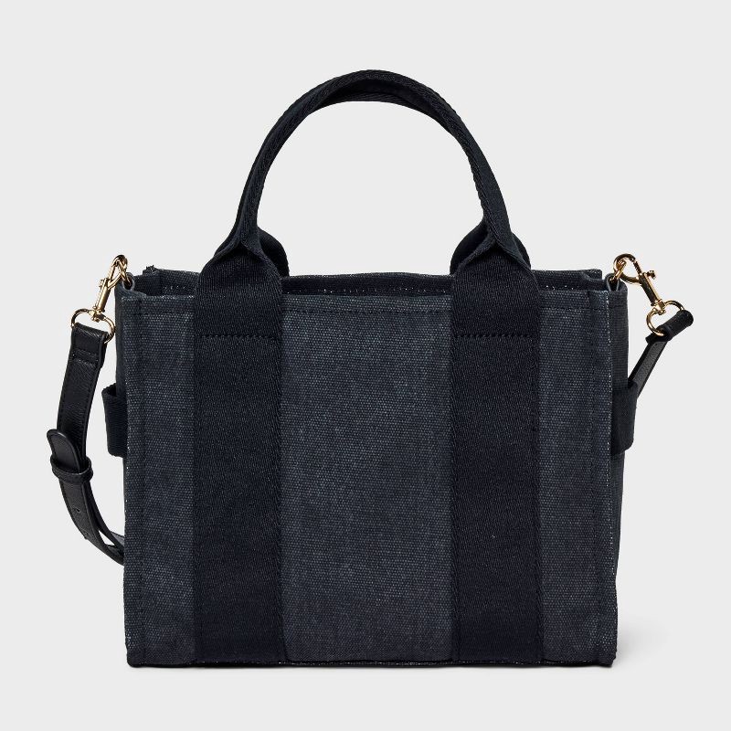 slide 1 of 5, Mini Boxy Tote Handbag - Universal Thread™ Black: Canvas Cotton Shell, Removable Strap, Solid Pattern, 45.75" Strap, 1 ct