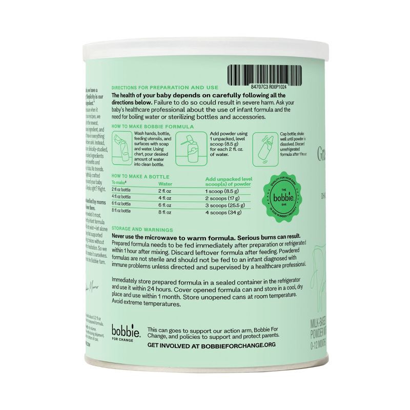 slide 2 of 7, Bobbie Grass Fed Whole Milk Infant Powdered Formula - 14oz, 14 oz