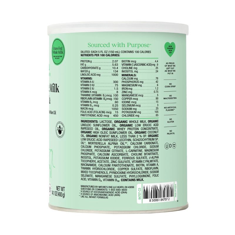 slide 3 of 7, Bobbie Grass Fed Whole Milk Infant Powdered Formula - 14oz, 14 oz