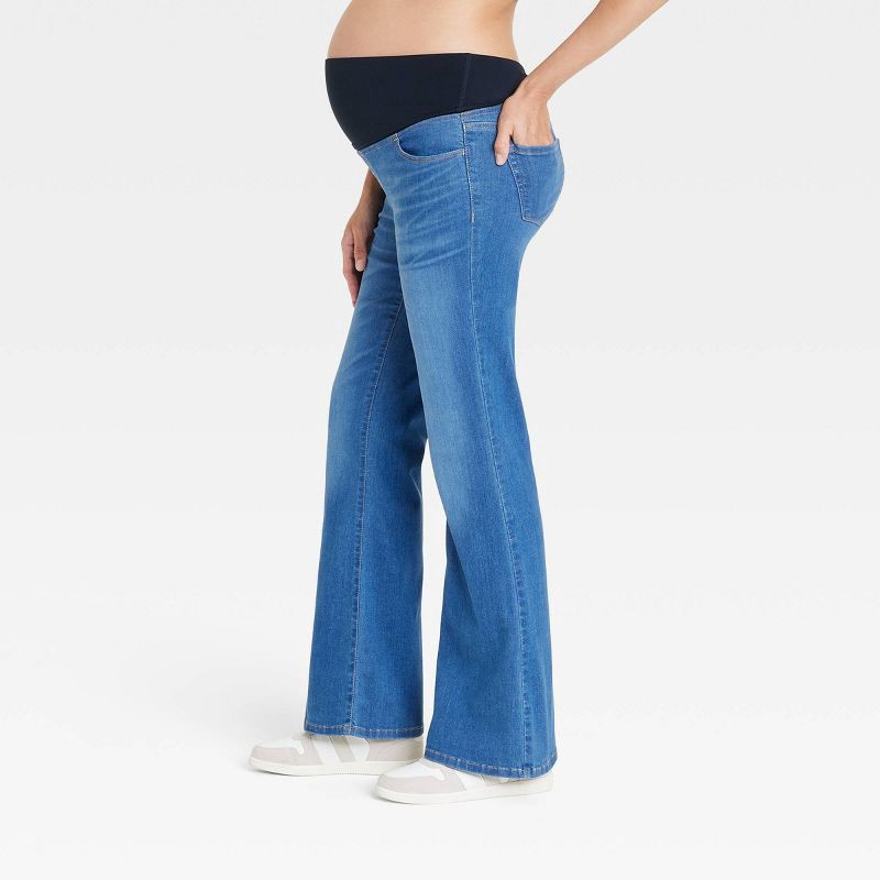 slide 4 of 5, Over Belly High-Rise Denim Flare Maternity Pants - Isabel Maternity by Ingrid & Isabel™ Medium Wash 8: Power Stretch, Machine Washable, 1 ct