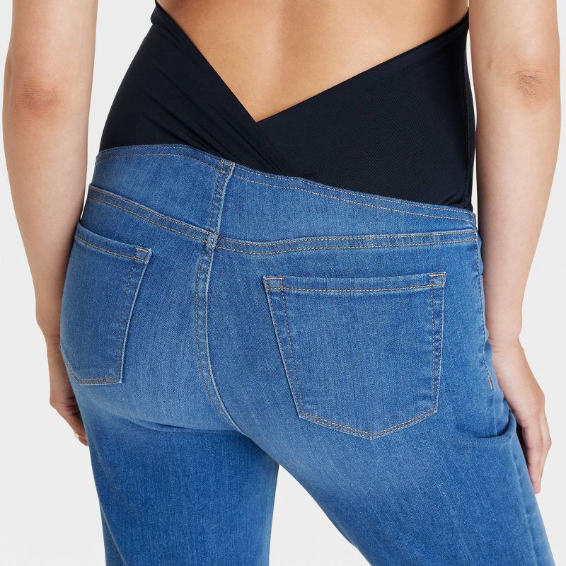 slide 5 of 5, Over Belly High-Rise Denim Flare Maternity Pants - Isabel Maternity by Ingrid & Isabel™ Medium Wash 8: Power Stretch, Machine Washable, 1 ct