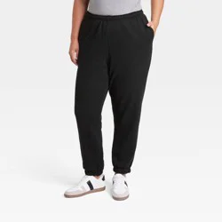 Women's Leisure Studio Mid-Rise Fleece Essential Joggers - Universal Thread™ Black XXL: Cotton Fleece, Relaxed Leg