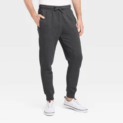 Men's Fleece Jogger Pants - Goodfellow & Co™ Charcoal Gray M: Mid Rise, Adjustable Waistband, Tapered Leg
