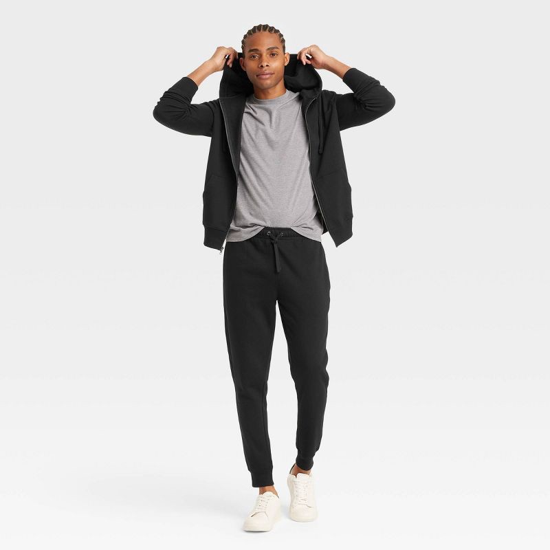slide 3 of 5, Men's Fleece Jogger Pants - Goodfellow & Co™ Black XS: Cotton Blend, Adjustable Waistband, Tapered Leg, 29.5" Inseam, 1 ct