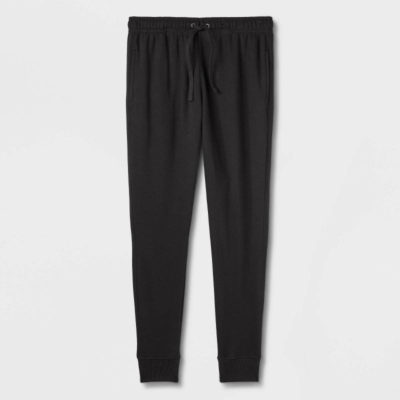 slide 4 of 5, Men's Fleece Jogger Pants - Goodfellow & Co™ Black S: Midweight, Regular Fit, Adjustable Waistband, Tapered Leg, 1 ct