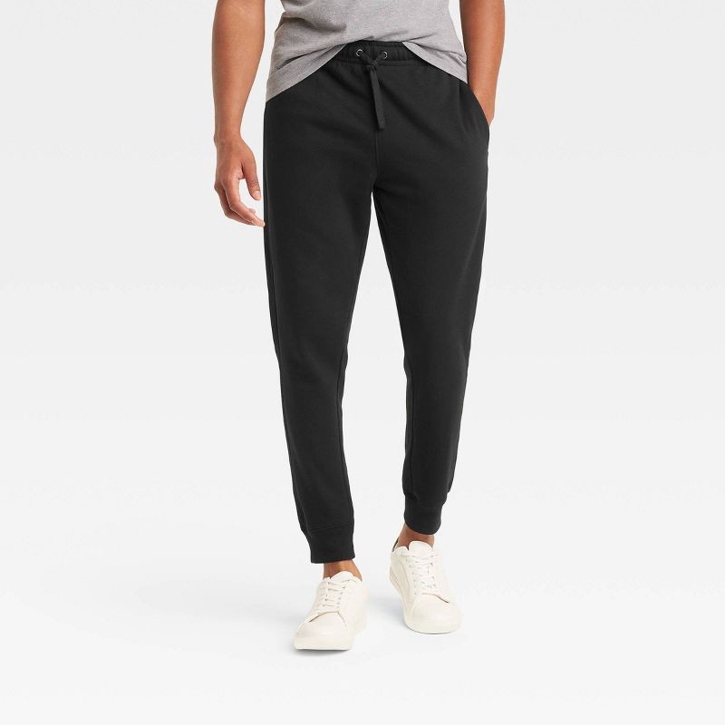 slide 1 of 5, Men's Fleece Jogger Pants - Goodfellow & Co™ Black XXL: Midweight, Adjustable Waistband, Tapered Leg, 1 ct