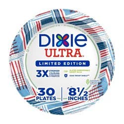 Dixie Ultra Plates 8.5" - Americana - 30ct: Paper, Disposable Dinnerware, Round, Star Pattern