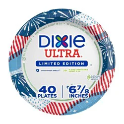 Dixie Ultra Plates 6 7/8" - Americana - 40ct: Paper, Round, Stripe & Star Pattern, Patriotic Theme