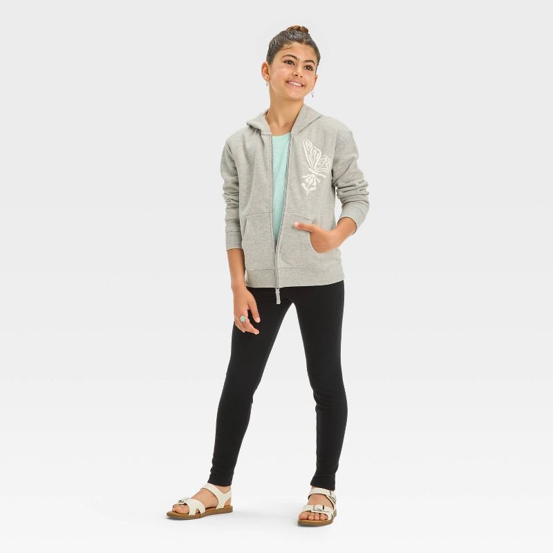 slide 3 of 3, Girls' Solid Ribbed Leggings - Cat & Jack™ Black XS: High Rise, Slim Leg, Elastic Waistband, 1 ct