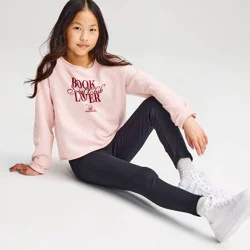 Girls' Solid Ribbed Leggings - Cat & Jack™ Black L: High Rise, Slim Leg, Elastic Waistband