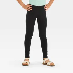 Girls' Solid Ribbed Leggings - Cat & Jack™ Black XL: High Rise, Slim Leg, Full Waistband Elastic, 25" Inseam