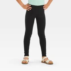 Girls' Solid Ribbed Leggings - Cat & Jack™ Black XL: High Rise, Slim Leg, Full Waistband Elastic, 25" Inseam