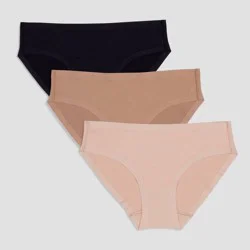 Maidenform Girls' 3pk No Show Hipster Underwear - Black/Nude Brown L