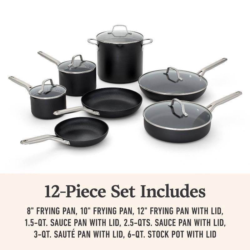slide 6 of 6, Calphalon 12pc Hard Anodized Aluminum Nonstick Cookware Set: Oven-Safe, Dishwasher-Safe, Gas & Electric Compatible, 12 ct