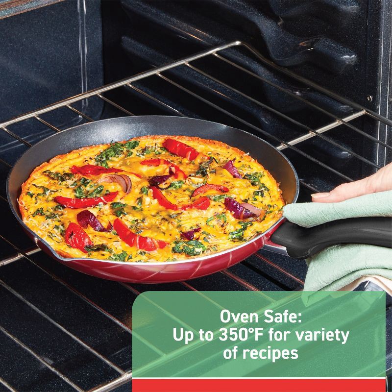 slide 7 of 10, T-Fal 20pc Simply Cook Nonstick Cookware Set Red: Skillet & Pan Set, Glass Lids, Dishwasher & Oven Safe, Ergonomic Handles, 20 ct