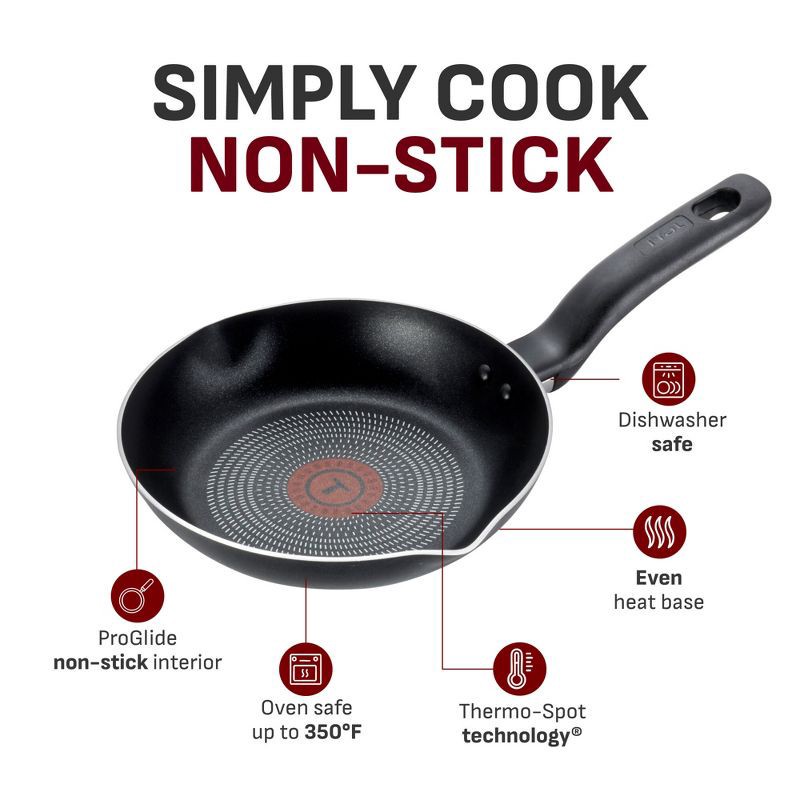 slide 11 of 12, T-Fal 12pc Simply Cook Nonstick Cookware Set Red: Aluminum, Ergonomic Handles, Tempered Glass Lids, Oven-Safe to 350°F, 12 ct