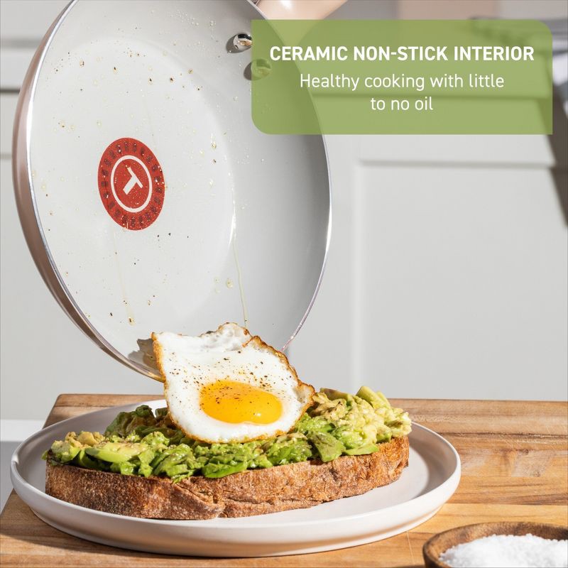 slide 3 of 11, T-Fal 12pc Simply Cook Ceramic Cookware Set Beige: Nonstick Pots & Pans, Tempered Glass Lids, Ergonomic Handles, 12 ct