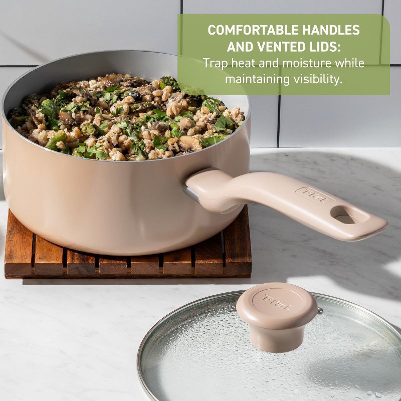 slide 4 of 8, T-Fal 8" and 10.5" Simply Cook Ceramic Fry Pan Beige: Nonstick, Even-Heating, Ergonomic Handle, Oven-Safe, Hand Wash, 1 ct