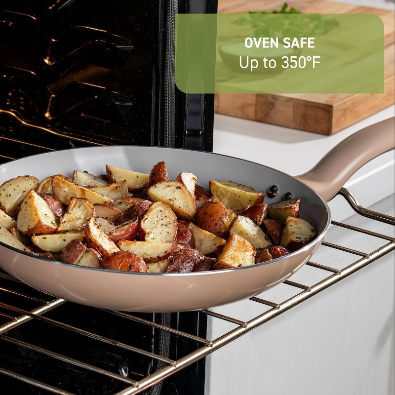 slide 5 of 8, T-Fal 8" and 10.5" Simply Cook Ceramic Fry Pan Beige: Nonstick, Even-Heating, Ergonomic Handle, Oven-Safe, Hand Wash, 1 ct