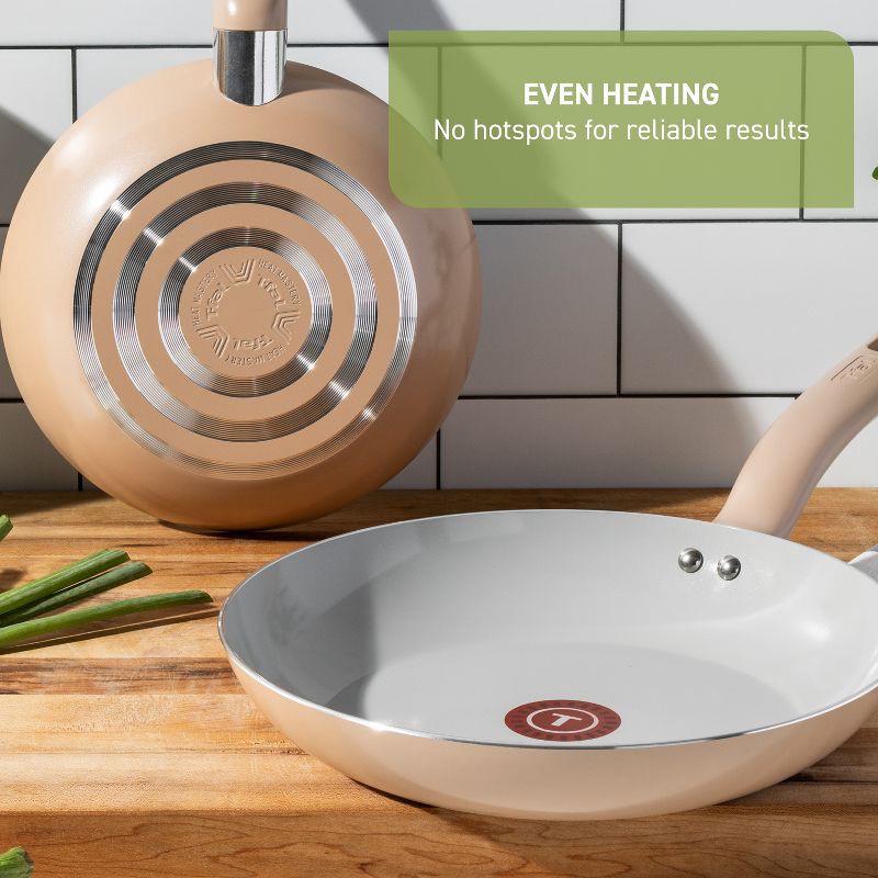 slide 6 of 8, T-Fal 8" and 10.5" Simply Cook Ceramic Fry Pan Beige: Nonstick, Even-Heating, Ergonomic Handle, Oven-Safe, Hand Wash, 1 ct