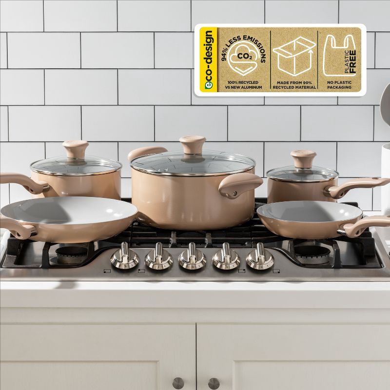 slide 8 of 8, T-Fal 8" and 10.5" Simply Cook Ceramic Fry Pan Beige: Nonstick, Even-Heating, Ergonomic Handle, Oven-Safe, Hand Wash, 1 ct