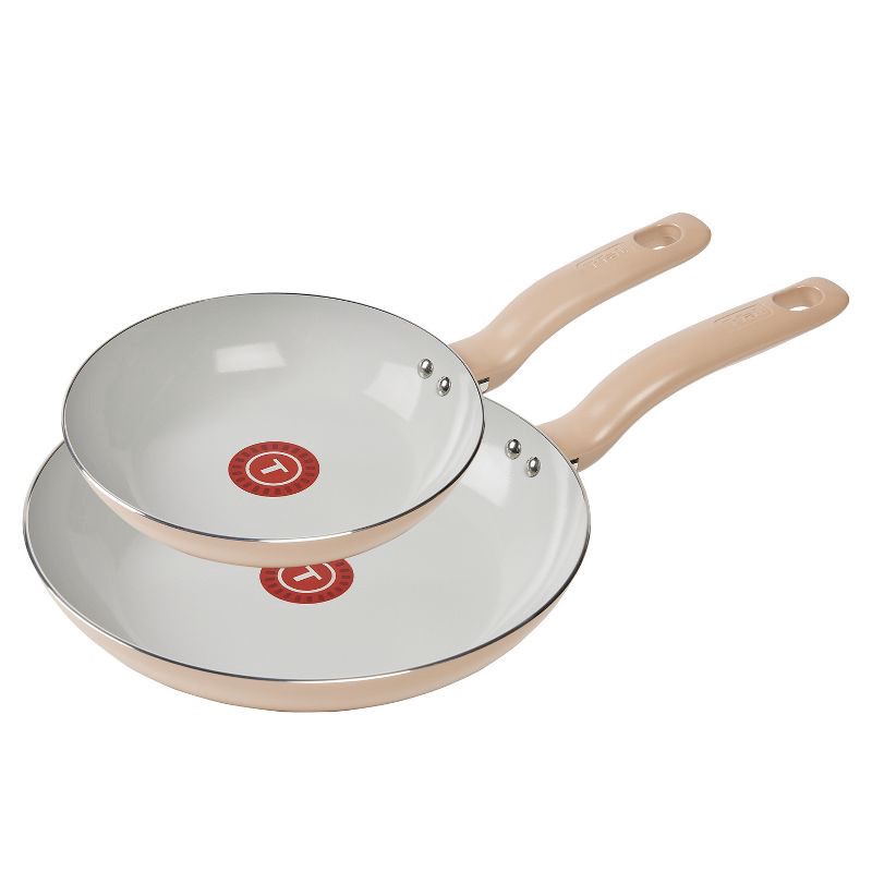 slide 1 of 8, T-Fal 8" and 10.5" Simply Cook Ceramic Fry Pan Beige: Nonstick, Even-Heating, Ergonomic Handle, Oven-Safe, Hand Wash, 1 ct
