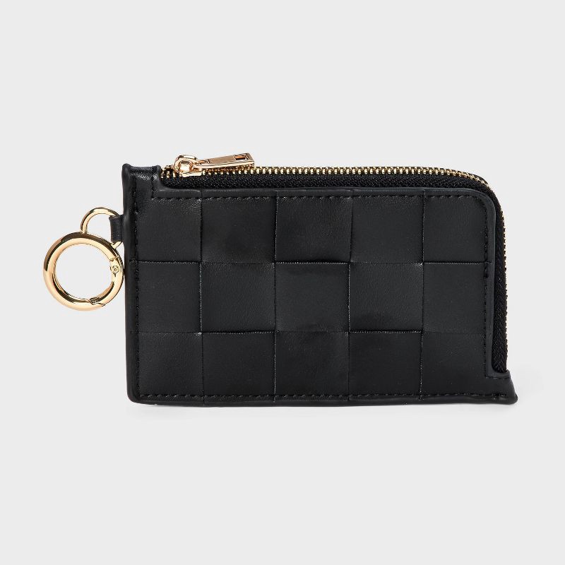 slide 1 of 5, L-Zip Card Case - A New Day™ Black/Woven: Solid Wallet, 1 ct