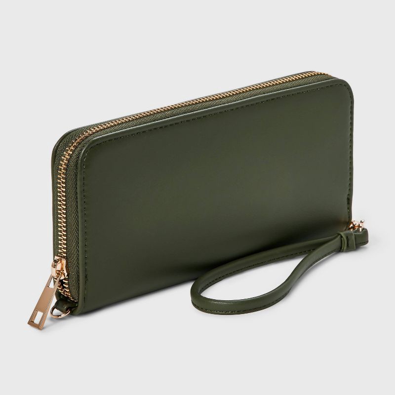 slide 2 of 4, Large Around Zip Wallet - A New Day™ Green: Shell, Solid Pattern, 6.25" Strap Length, Zip Pocket, 1 ct